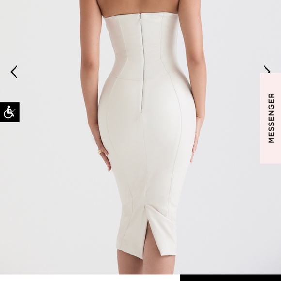 Ivory vegan leather strapless dress
